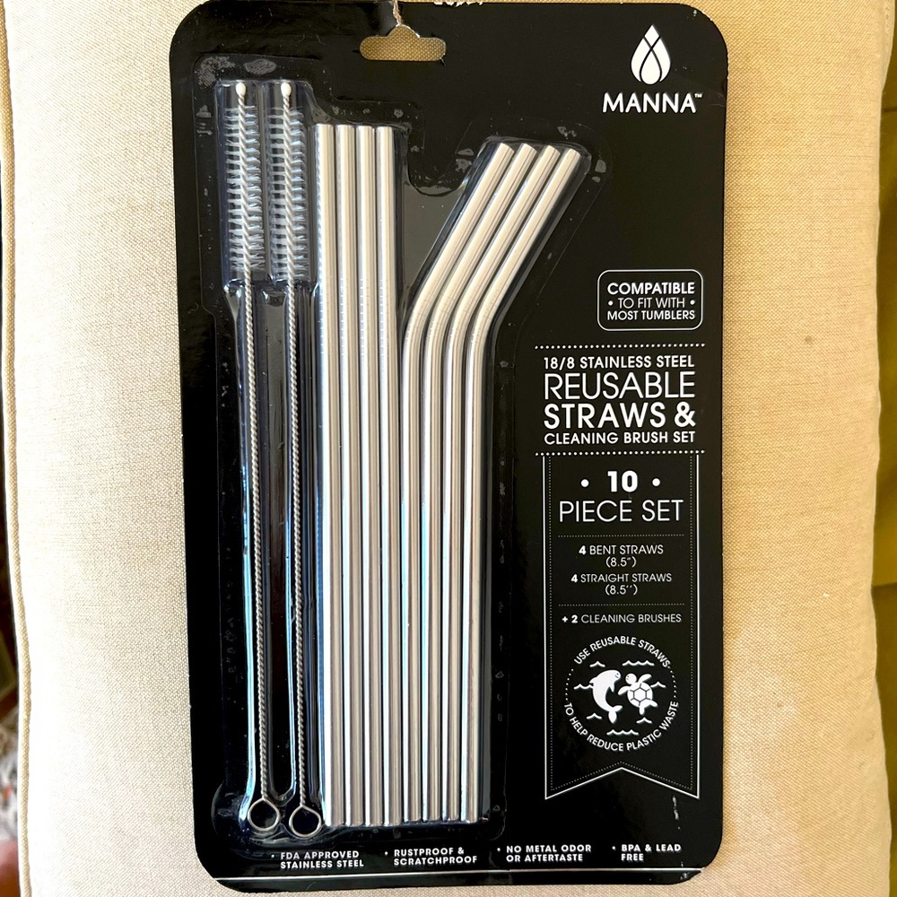 💜NWT Stainless Steel Straw Set